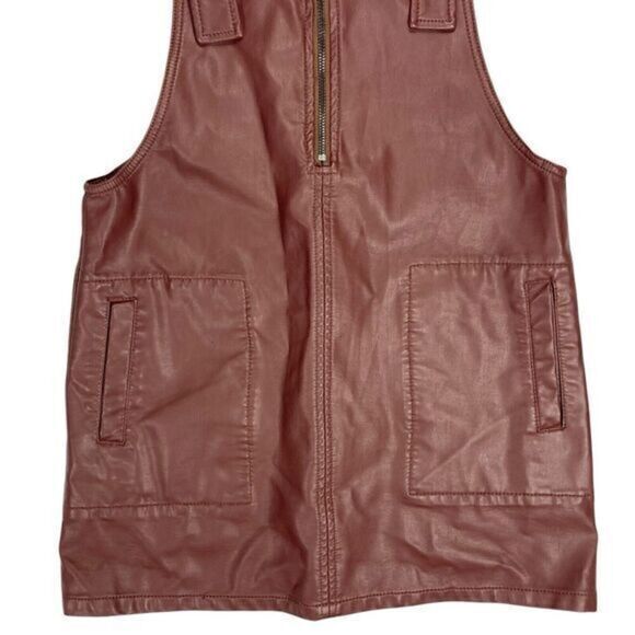 Free People Dress Womens X-Small Burgundy Faux Leather Front Zip City Girl Mini - Picture 5 of 15